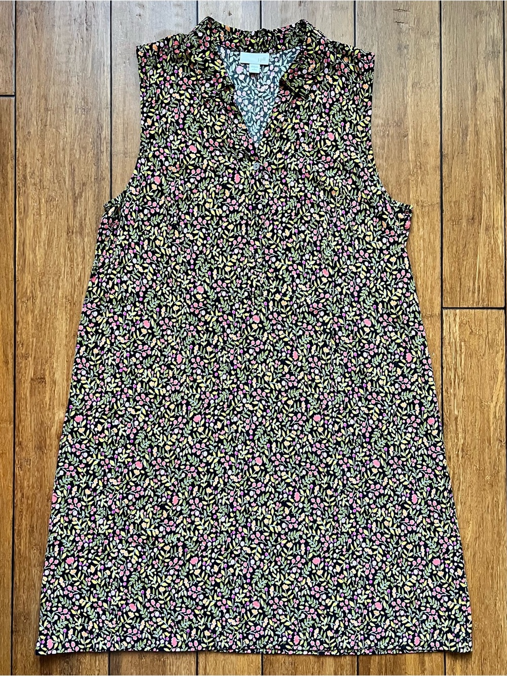 J. Jill Black Cheerful Garden Floral Printed Sleeveless Midi Dress Size LP